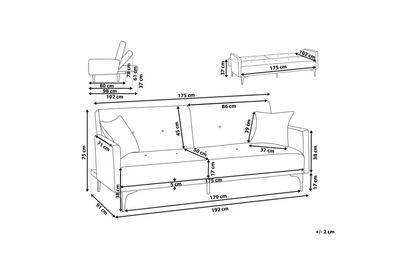 Bäddsoffa Beliani Lucan Beige, svart White||Black - Huonekalut - Sohva - Sohvaryhmä