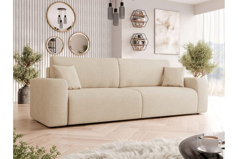 Barile Vuodesohva 3-istuttava Plyysi - Beige - Huonekalut - Sohva - Vuodesohva - 3 istuttava vuodesohva