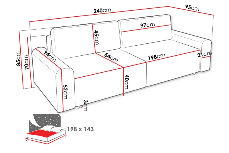 Bella Vuodesohva 3-istuttava Plyysi - Beige - Huonekalut - Sohva - Vuodesohva - 3 istuttava vuodesohva
