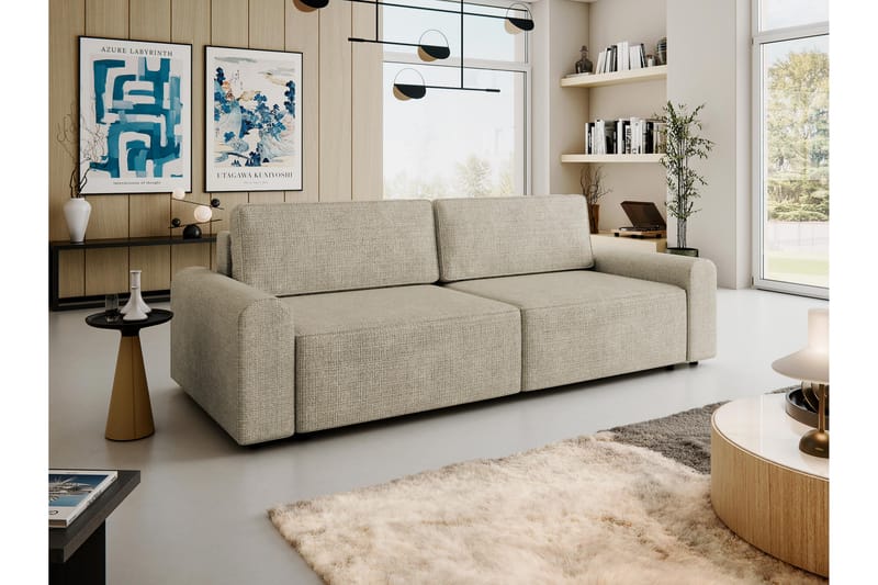 Bella Vuodesohva 3-istuttava Plyysi - Beige - Huonekalut - Sohva - Vuodesohva - 3 istuttava vuodesohva