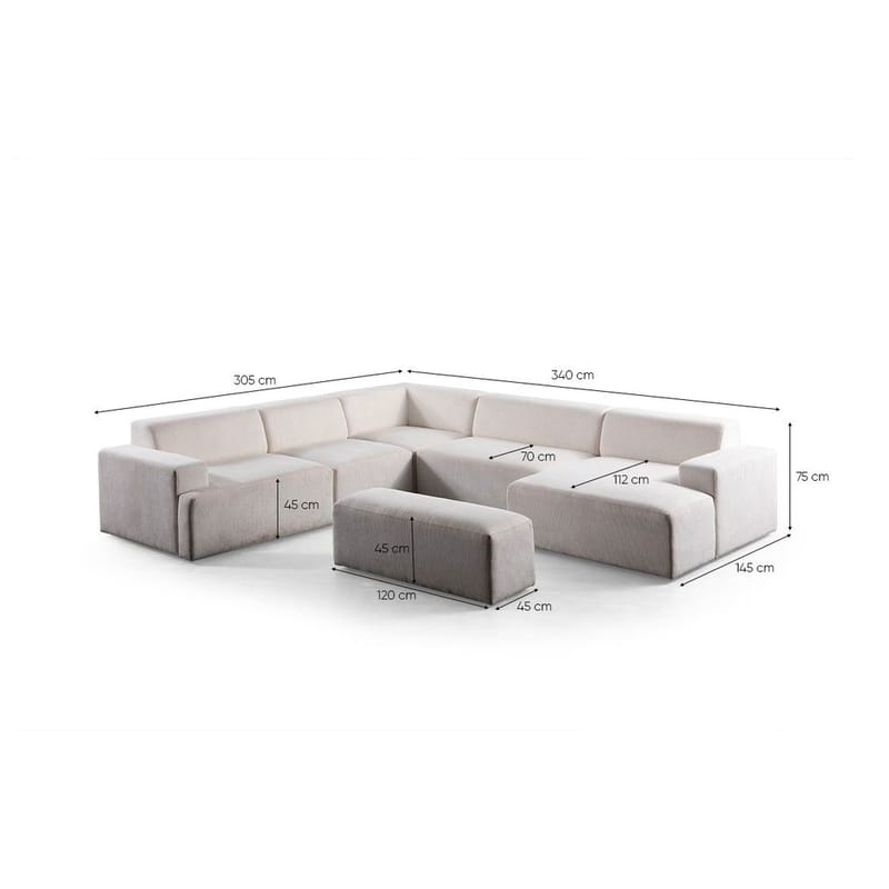 Branorin 6-istuttava Kulmasohva - Kermanvalkoinen - Huonekalut - Sohva - Kulmasohva