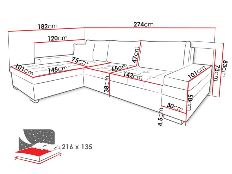 Bunty 3-istuttava Sohva Divaanilla Vasen - Huonekalut - Sohva - Kulmasohva
