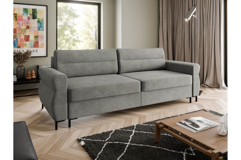 Busness Vuodesohva 3-istuttava Plyysi - Harmaa - Huonekalut - Sohva - Vuodesohva - 3 istuttava vuodesohva