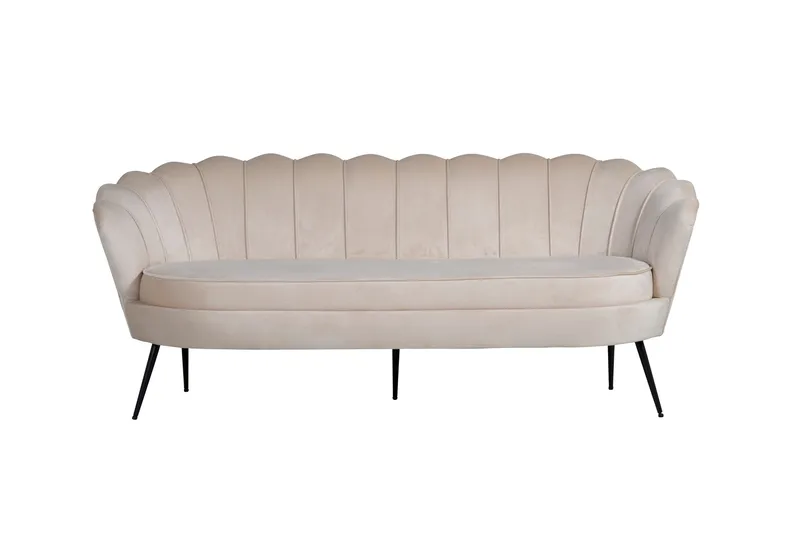 Calais 3-istuttava kaareva sohva 180 cm samettia, Beige