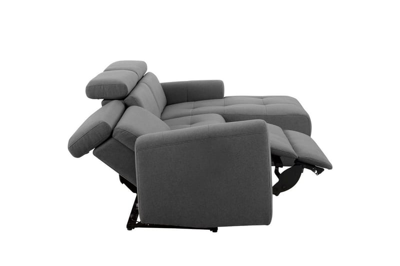 Capena 3-istuttava oikeanpuoleinen l-mallinen kulmasohva 275 cm reclinerilla kangasta - Harmaa - Huonekalut - Sohva - Mekanismisohva