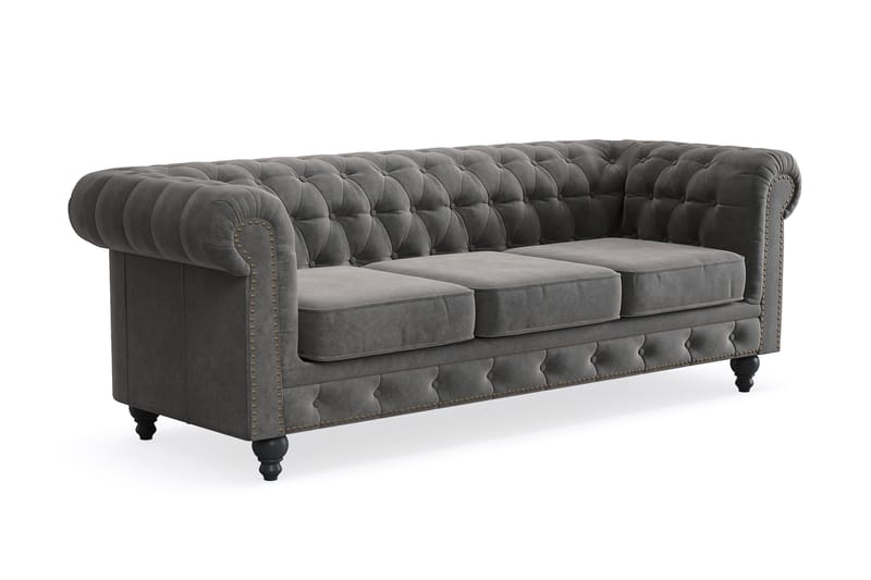 Chesterfield Deluxe 3-istuttava sohva - Tummanharmaa - Huonekalut - Sohva - 3:n istuttava sohva