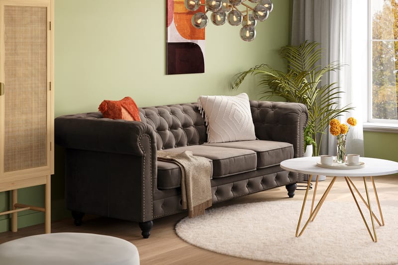 Chesterfield Deluxe 3-istuttava sohva - Tummanharmaa - Huonekalut - Sohva - 3:n istuttava sohva