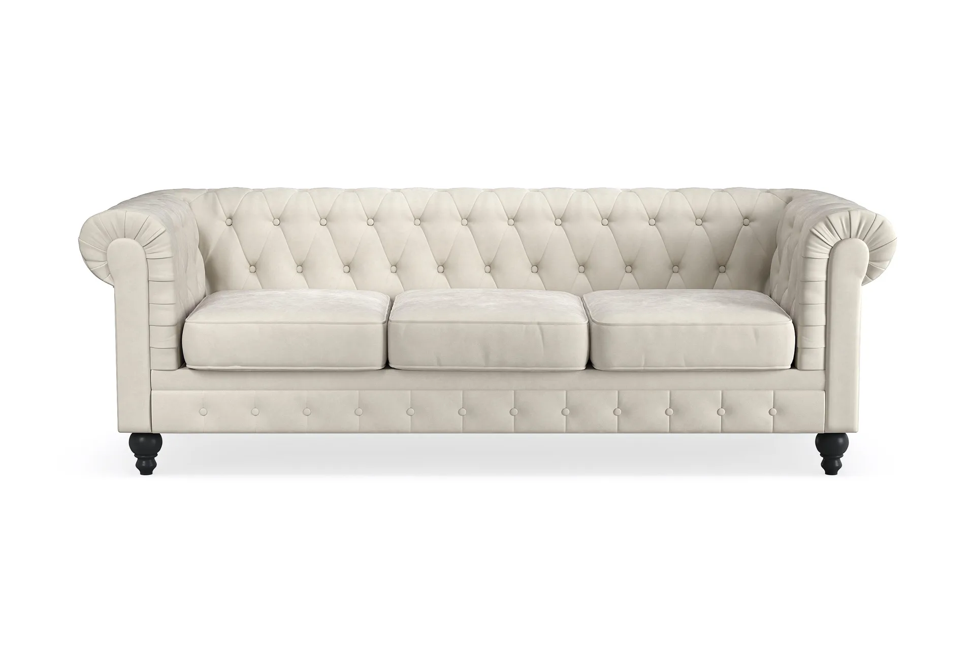 Chesterfield Lyx 3-istuttava samettisohva – Syvä sohva - Beige