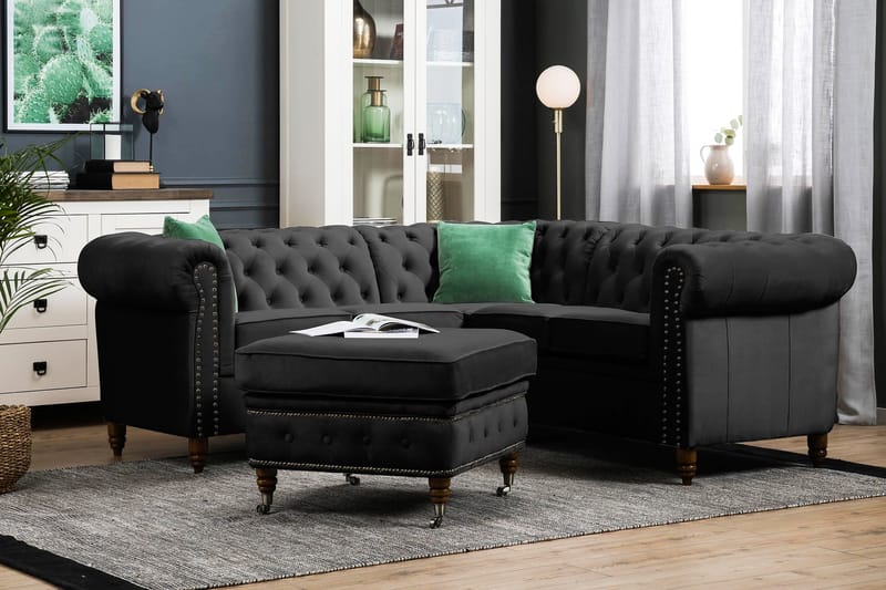 Kulmasohva Chester Deluxe Sametti - Musta - Huonekalut - Sohva - Chesterfield sohva