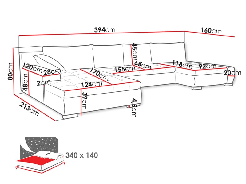 Cillo 6-istuttava U-sohva - Huonekalut - Sohva - Kulmasohva