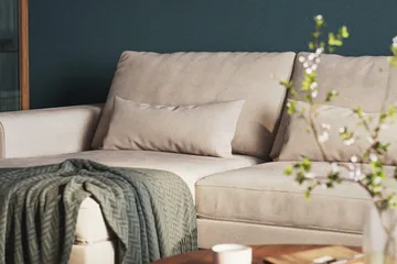 Copenhagen, 5-istuttava oikeanpuoleinen suuri U-muotoinen samettisohva, jossa on divaani ja lepotuoliosa - Beige - Huonekalut - Sohva - Divaanisohva
