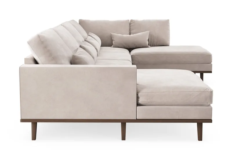 Copenhagen, 5-istuttava oikeanpuoleinen suuri U-muotoinen samettisohva, jossa on divaani ja lepotuoliosa - Beige - Huonekalut - Sohva - Divaanisohva