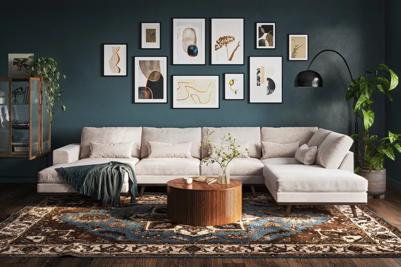 Copenhagen 5-istuttava Oikeakätinen U-muotoinen Large Sohva Divaanilla ja Divaanituolilla Chenillellä - Beige - Huonekalut - Sohva - Divaanisohva