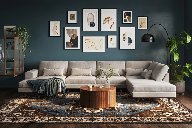 Copenhagen 5-istuttava Oikeakätinen U-muotoinen Large Sohva Divaanilla ja Divaanituolilla Chenillellä - Harmaa / Beige - Huonekalut - Sohva - Divaanisohva