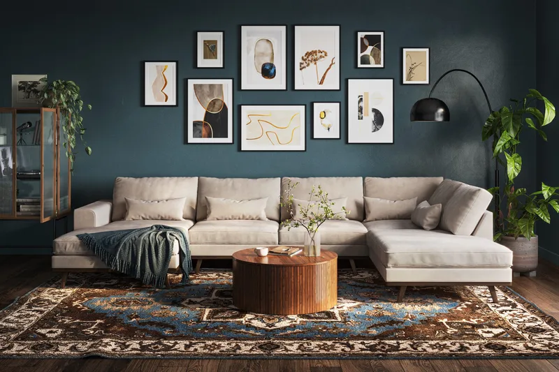 Copenhagen 5-istuttava Oikeakätinen U-muotoinen Large Sohva Divaanilla ja Divaanituolilla Sametilla - Beige - Huonekalut - Sohva - Divaanisohva