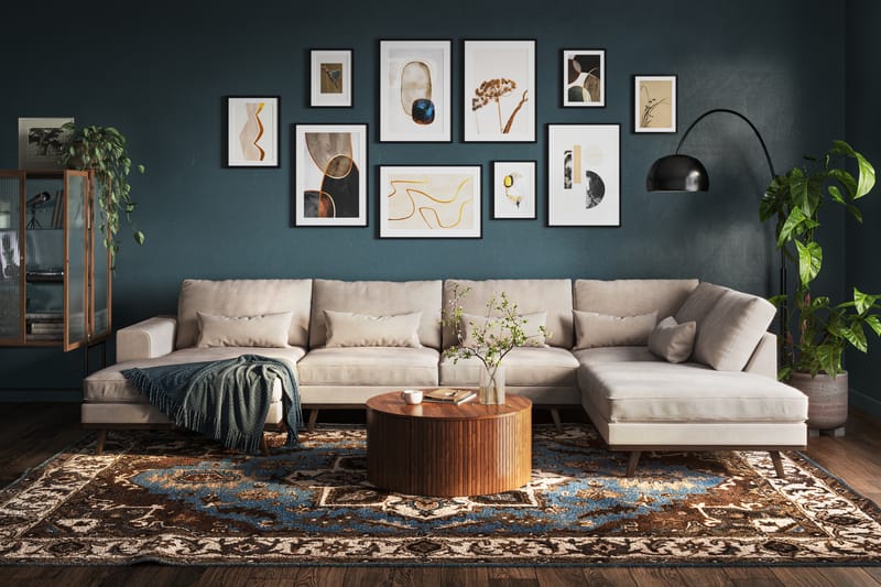 Copenhagen 5-istuttava Oikeakätinen U-muotoinen Large Sohva Divaanilla ja Divaanituolilla Sametilla - Beige - Huonekalut - Sohva - Divaanisohva