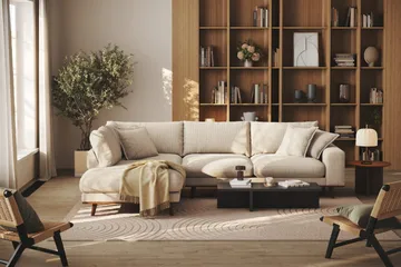 Copenhagen Premium 4-istuttava Vasenkätinen L-muotoinen Sohva Schäslongilla Chenillekankaalla - Beige - Huonekalut - Sohva - Divaanisohva