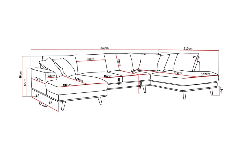 Copenhagen Premium 5-istuttava Oikeakätinen U-muotoinen Sohva Divaanilla ja Schäslongilla Kankaasta - Ruskea - Huonekalut - Sohva - Divaanisohva