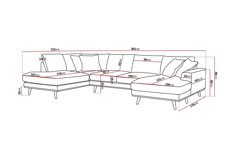 Copenhagen Premium 5-istuttava Vasenkätinen U-muotoinen Sohva Divaanilla ja Schäslongilla Chenillekankaalla - Harmaa/sininen - Huonekalut - Sohva - Divaanisohva
