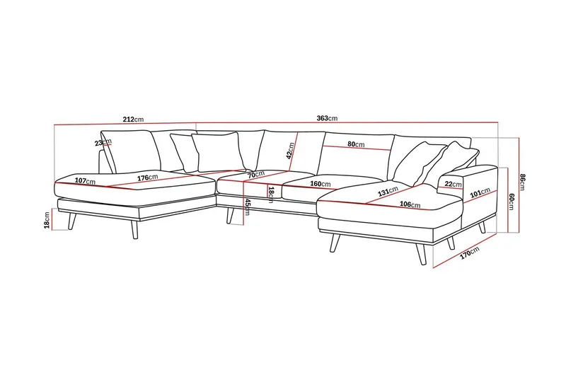 Copenhagen Premium 5-istuttava Vasenkätinen U-muotoinen Sohva Divaanilla ja Schäslongilla Chenillekankaalla - Vihreä - Huonekalut - Sohva - Divaanisohva