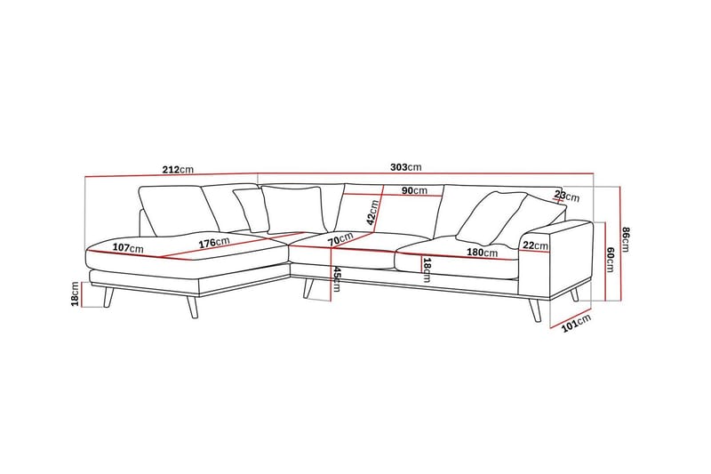 Copenhagen Premium 4-istuttava Vasenkätinen L-muotoinen Sohva Schäslongilla Chenillekankaalla - Vaalea beige - Huonekalut - Sohva - Divaanisohva
