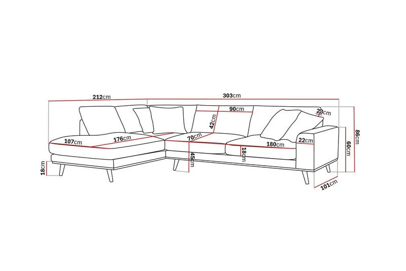 Copenhagen Premium 4-istuttava Vasenkätinen L-muotoinen Sohva Schäslongilla Chenillekankaalla - Beige - Huonekalut - Sohva - Divaanisohva