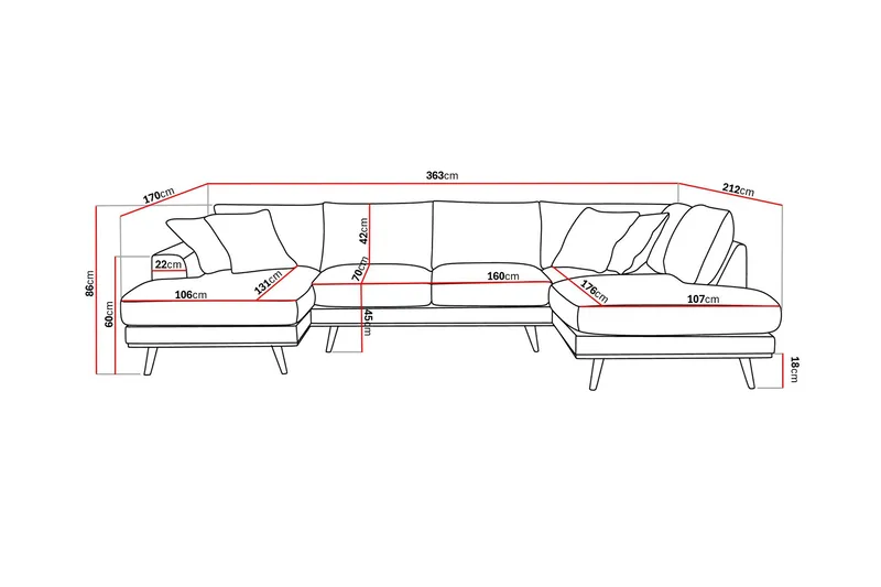 Copenhagen Premium 5-istuttava Oikeakätinen U-muotoinen Sohva Divaanilla ja Schäslongilla Kankaasta - Beige - Huonekalut - Sohva - Divaanisohva