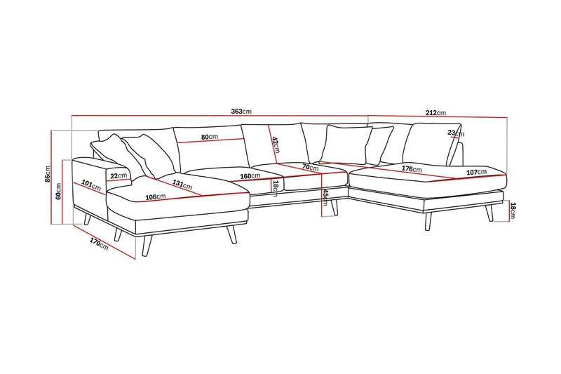 Copenhagen Premium 5-istuttava Oikeakätinen U-muotoinen Sohva Divaanilla ja Schäslongilla Chenillekankaalla - Ruskea - Huonekalut - Sohva - Divaanisohva