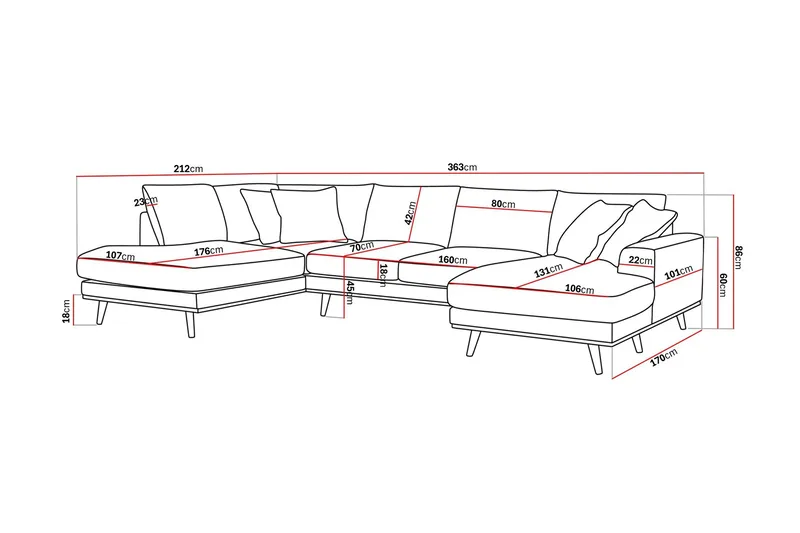 Copenhagen Premium 5-istuttava Vasenkätinen U-muotoinen Sohva Divaanilla ja Schäslongilla Kankaasta - Ruskea - Huonekalut - Sohva - Divaanisohva