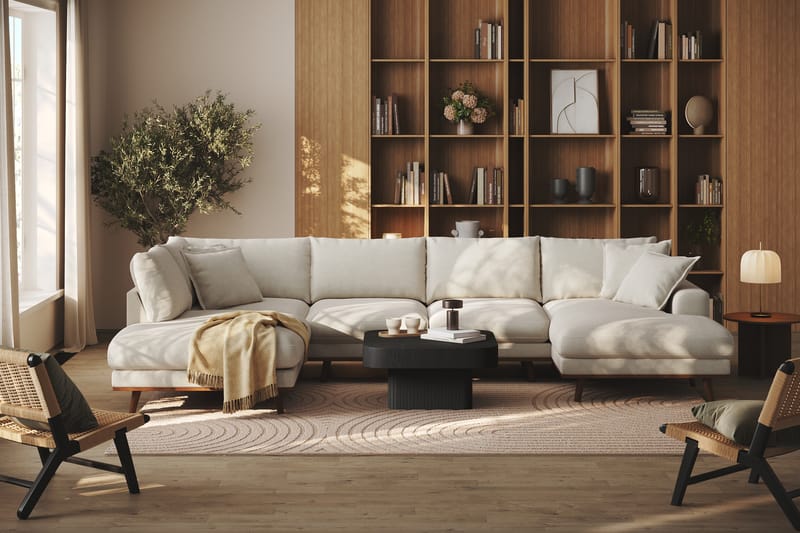 Copenhagen Premium 5-istuttava Vasenkätinen U-muotoinen Sohva Divaanilla ja Schäslongilla Kankaalla - Vaalea beige - Huonekalut - Sohva - Divaanisohva