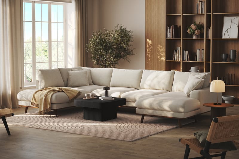 Copenhagen Premium 5-istuttava Vasenkätinen U-muotoinen Sohva Divaanilla ja Schäslongilla Kankaalla - Vaalea beige - Huonekalut - Sohva - Divaanisohva