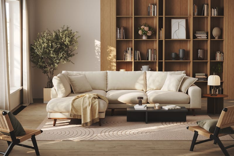 Copenhagen Premium 4-istuttava Vasenkätinen L-muotoinen Sohva Schäslongilla Kankaalla - Beige - Huonekalut - Sohva - Divaanisohva