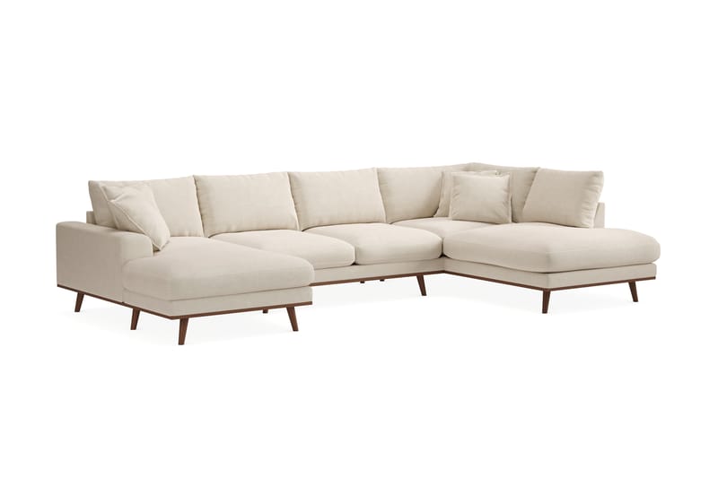 Copenhagen Premium 5-istuttava Vasenkätinen U-muotoinen Sohva Divaanilla ja Schäslongilla Kankaalla - Beige - Huonekalut - Sohva - Divaanisohva