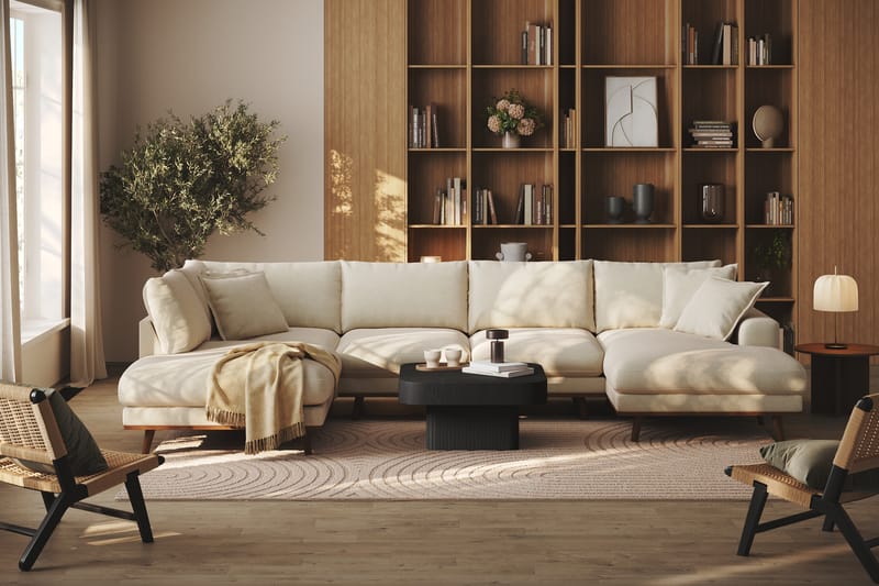 Copenhagen Premium 5-istuttava Vasenkätinen U-muotoinen Sohva Divaanilla ja Schäslongilla Kankaalla - Beige - Huonekalut - Sohva - Divaanisohva
