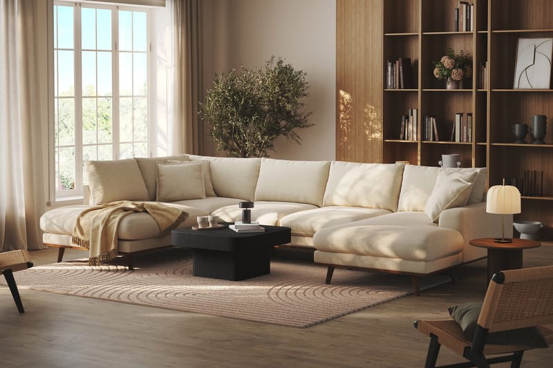 Copenhagen Premium 5-istuttava Vasenkätinen U-muotoinen Sohva Divaanilla ja Schäslongilla Kankaalla - Beige - Huonekalut - Sohva - Divaanisohva