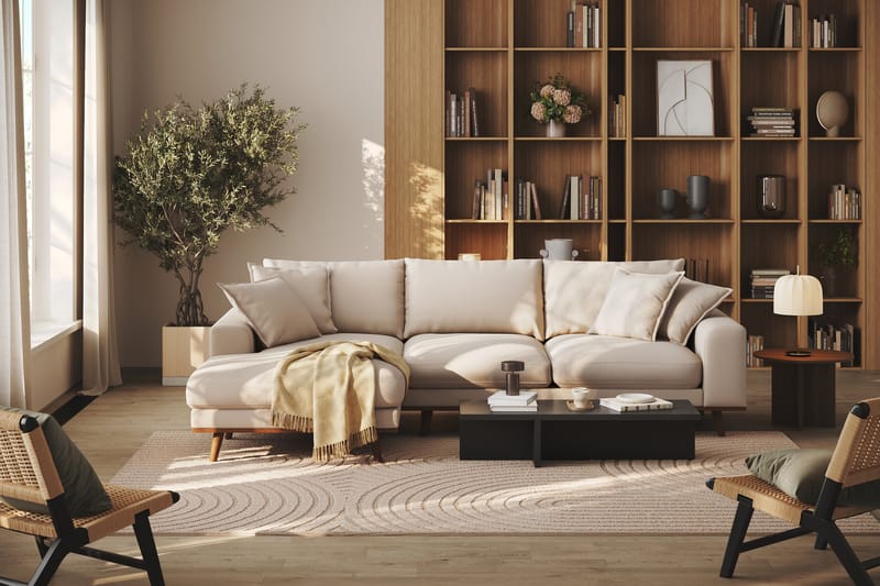 Copenhagen Premium 4-istuttava Vasenkätinen L-muotoinen Divaanisohva Bukleekankaalla - Vaalea beige - Huonekalut - Sohva - Divaanisohva