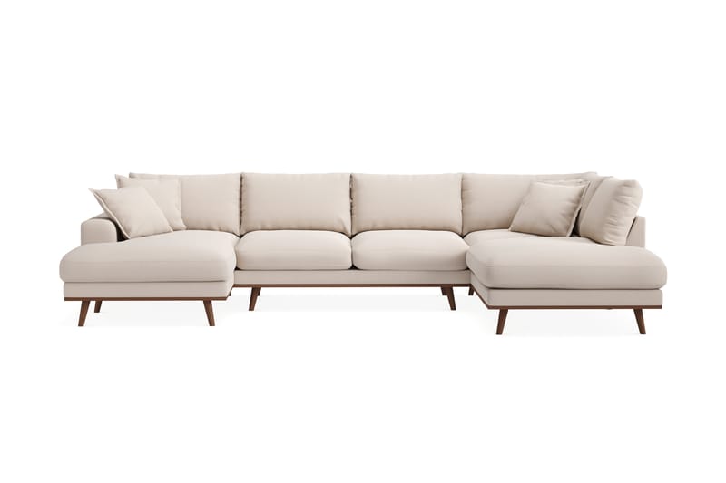 Copenhagen Premium 5-istuttava Oikeakätinen U-muotoinen Sohva Divaanilla ja Schäslongilla Bukleekankaalla - Vaalea beige - Huonekalut - Sohva - Divaanisohva
