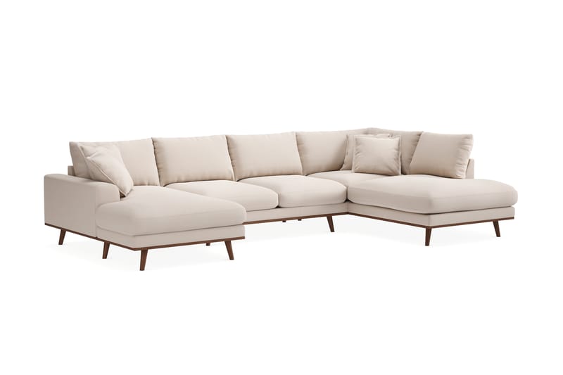 Copenhagen Premium 5-istuttava Oikeakätinen U-muotoinen Sohva Divaanilla ja Schäslongilla Bukleekankaalla - Vaalea beige - Huonekalut - Sohva - Divaanisohva