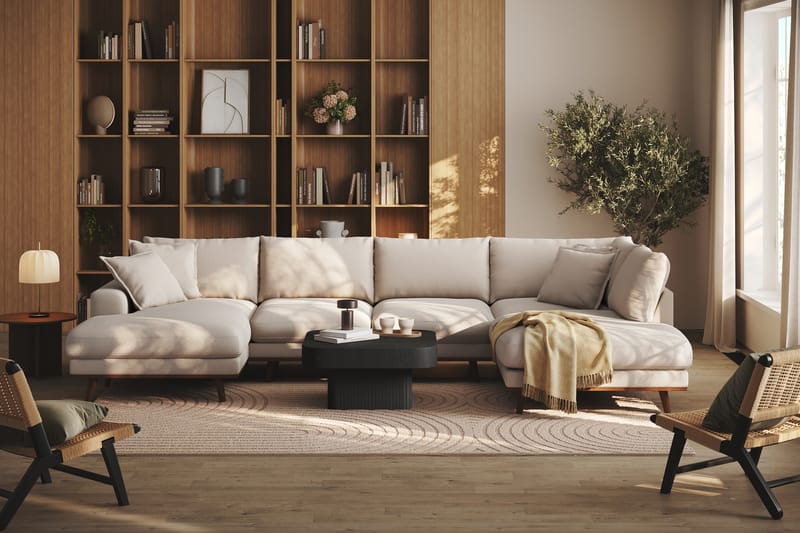 Copenhagen Premium 5-istuttava Oikeakätinen U-muotoinen Sohva Divaanilla ja Schäslongilla Bukleekankaalla - Vaalea beige - Huonekalut - Sohva - Divaanisohva
