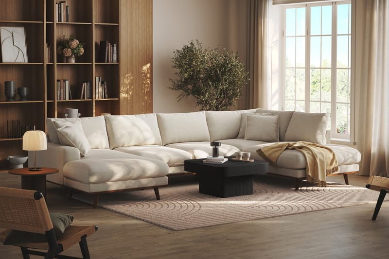 Copenhagen Premium 5-istuttava Oikeakätinen U-muotoinen Sohva Divaanilla ja Schäslongilla Kankaalla - Vaalea beige - Huonekalut - Sohva - Divaanisohva