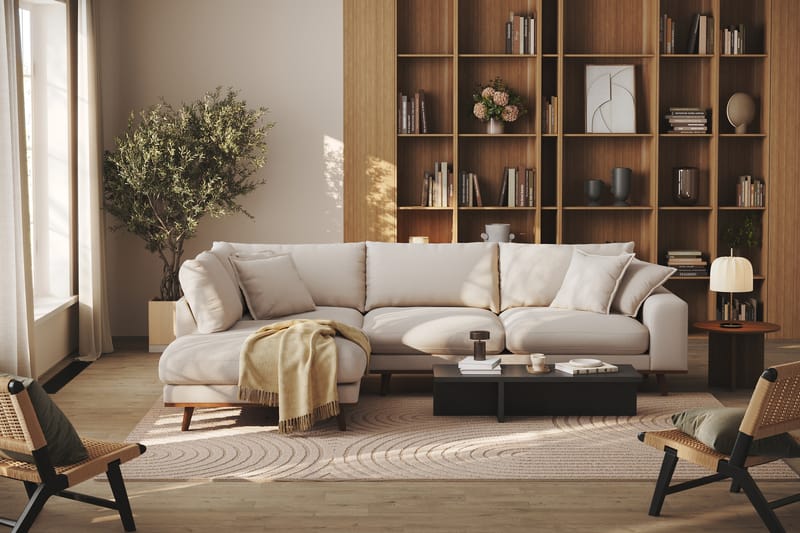 Copenhagen Premium 4-istuttava Vasenkätinen L-muotoinen Sohva Schäslongilla Bukleekankaalla - Vaalea beige - Huonekalut - Sohva - Divaanisohva
