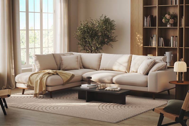 Copenhagen Premium 4-istuttava Vasenkätinen L-muotoinen Sohva Schäslongilla Bukleekankaalla - Vaalea beige - Huonekalut - Sohva - Divaanisohva