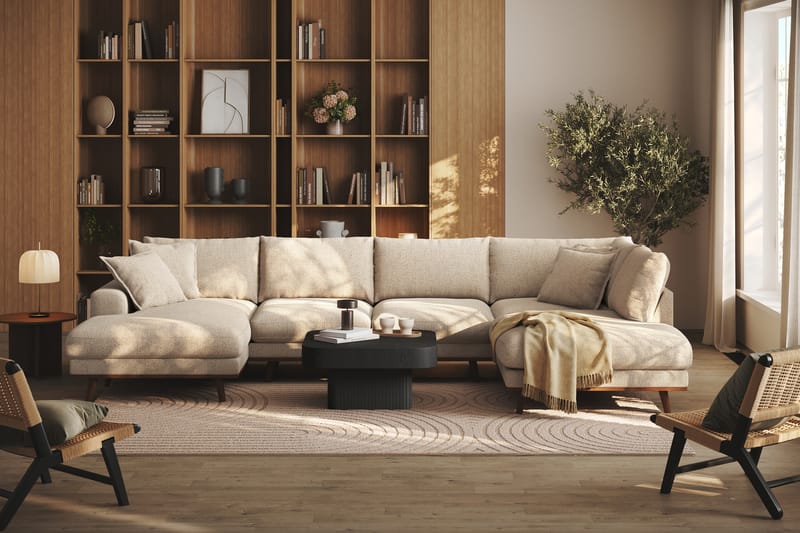 Copenhagen Premium 5-istuttava Oikeakätinen U-muotoinen Sohva Divaanilla ja Schäslongilla Chenillekankaalla - Beige - Huonekalut - Sohva - Divaanisohva