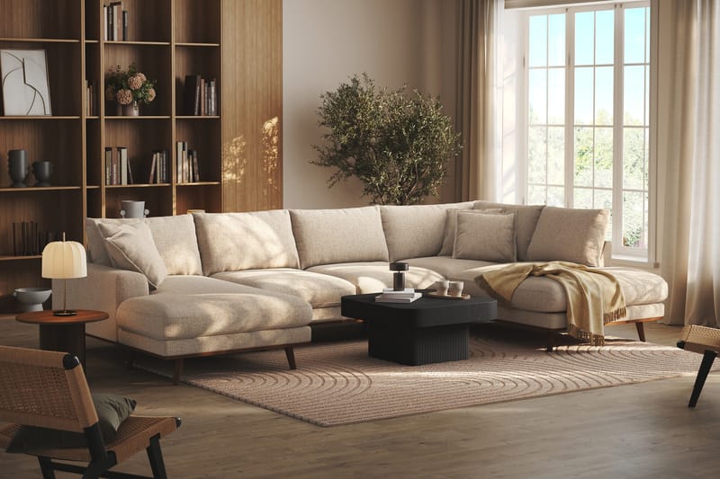 Copenhagen Premium 5-istuttava Oikeakätinen U-muotoinen Sohva Divaanilla ja Schäslongilla Chenillekankaalla - Beige - Huonekalut - Sohva - Divaanisohva