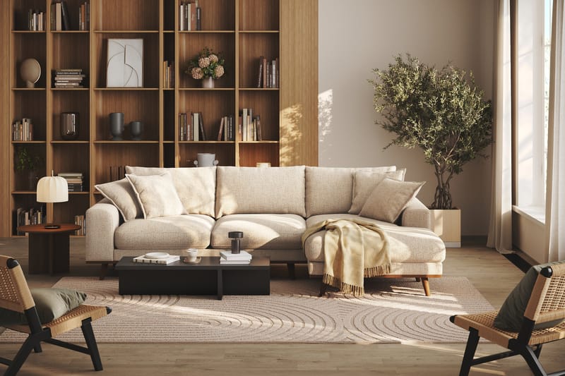 Copenhagen Premium 4-istuttava Oikeakätinen L-muotoinen Divaanisohva Chenillekankaalla - Beige - Huonekalut - Sohva - Divaanisohva
