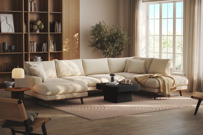 Copenhagen Premium 5-istuttava Oikeakätinen U-muotoinen Sohva Divaanilla ja Schäslongilla Kankaalla - Beige - Huonekalut - Sohva - Divaanisohva