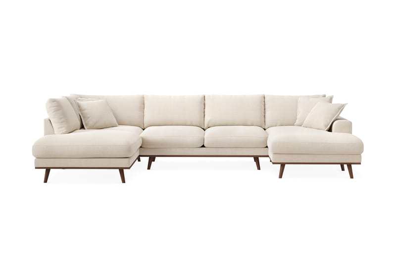 Copenhagen Premium 5-istuttava Vasenkätinen U-muotoinen Sohva Divaanilla ja Schäslongilla Chenillekankaalla - Vaalea beige - Huonekalut - Sohva - Divaanisohva