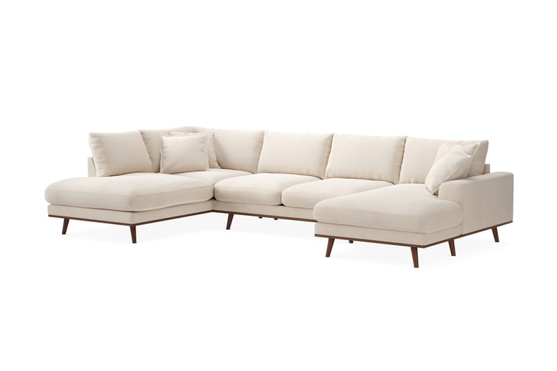 Copenhagen Premium 5-istuttava Vasenkätinen U-muotoinen Sohva Divaanilla ja Schäslongilla Chenillekankaalla - Vaalea beige - Huonekalut - Sohva - Divaanisohva