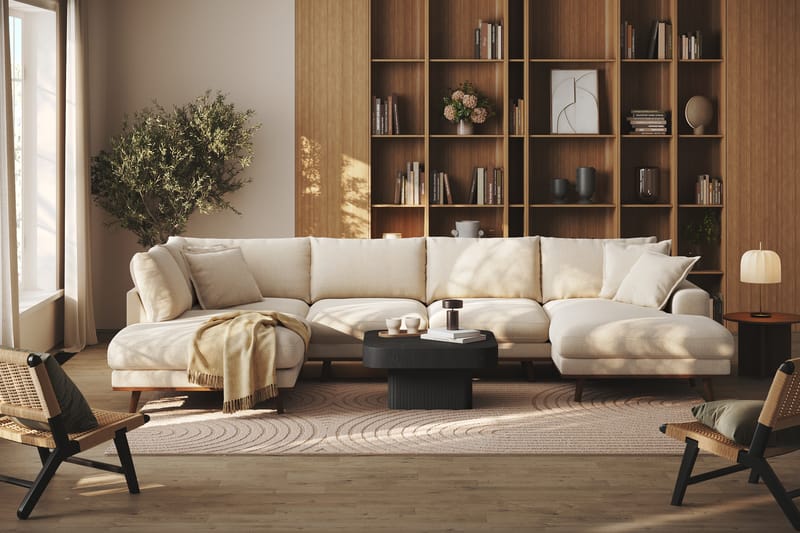 Copenhagen Premium 5-istuttava Vasenkätinen U-muotoinen Sohva Divaanilla ja Schäslongilla Chenillekankaalla - Vaalea beige - Huonekalut - Sohva - Divaanisohva