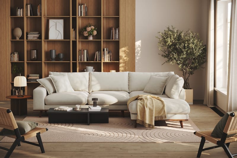 Copenhagen Premium 4-istuttava Oikeakätinen L-muotoinen Sohva Schäslongilla Kankaalla - Vaalea beige - Huonekalut - Sohva - Divaanisohva